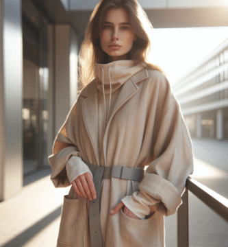 Moderne nordisk motefotografi: person i bærekraftige, minimalistiske klær i urbant miljø med mykt naturlig lys og nøytrale fargetoner