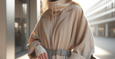 Moderne nordisk motefotografi: person i bærekraftige, minimalistiske klær i urbant miljø med mykt naturlig lys og nøytrale fargetoner